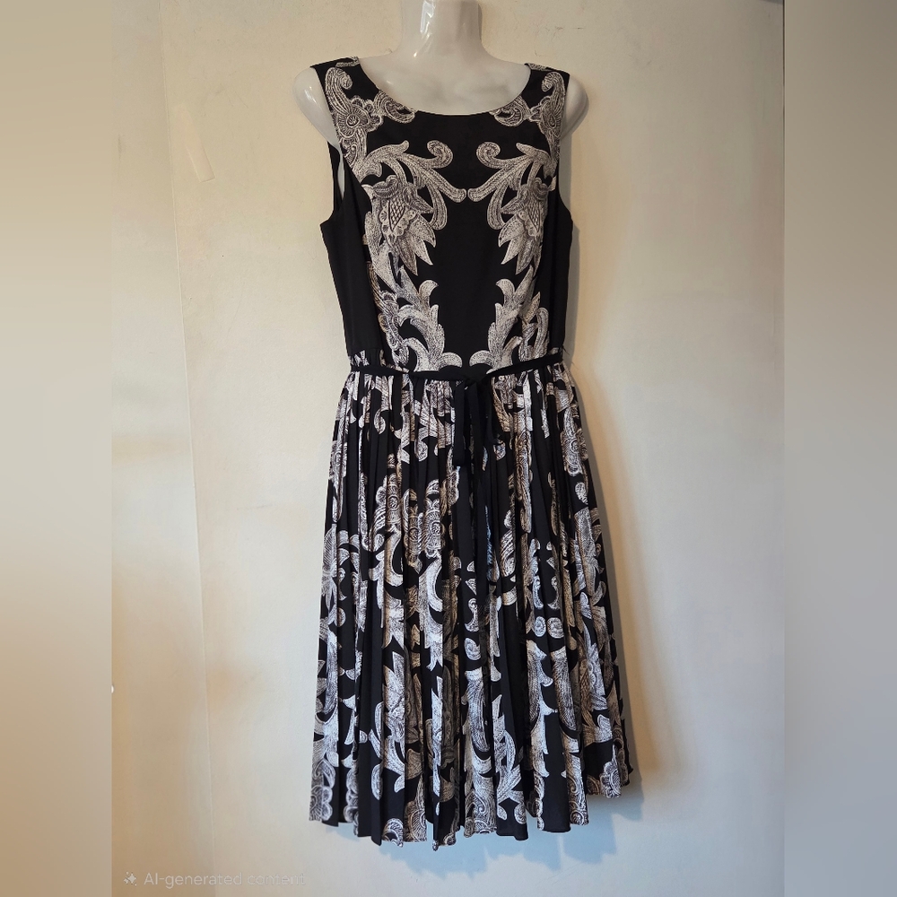 Adrianna Papell Black & White Pleated Dress